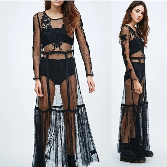 urban outfitters ecote lily maxi dress XS / sheer mesh lace maxi - Picture 9 of 13
